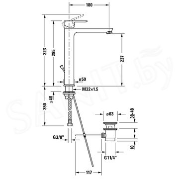 Смеситель для умывальника Duravit А.1 XL A11040001010 с донным клапаном