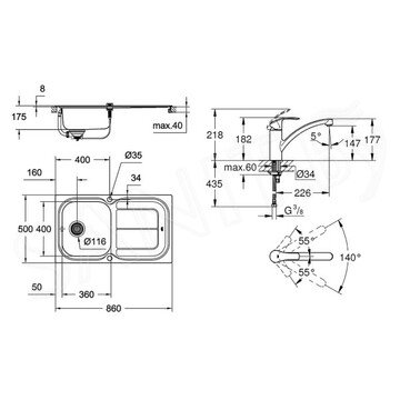 Кухонная мойка Grohe K300 31563SD0 + смеситель Grohe Eurosmart 33281003