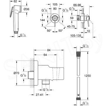 Смеситель встраиваемый Grohe BauClassic 29048000 с гигиеническим душем Tempesta-F Trigger Spray 30 27512001