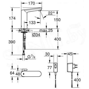 Смеситель для умывальника Grohe Eurosmart Cosmopolitan E 36421000 сенсорный