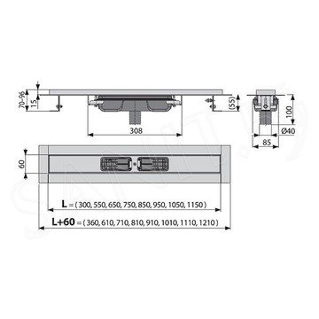 Душевой трап AlcaPlast Low APZ1101 300 / 550 / 650 / 750 / 850 / 950 / 1050 / 1150