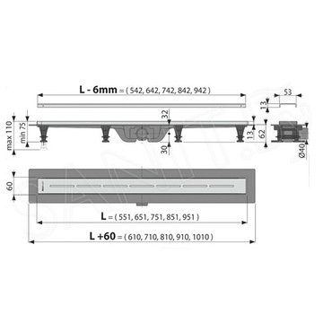 Душевой трап AlcaPlast Simple APZ18 550  / 650 / 750 / 850 / 950