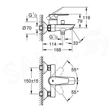Смеситель для ванны Grohe BauEdge 23604001
