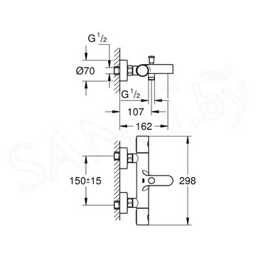 Смеситель для ванны Grohe Grohtherm 800 Cosmopolitan 34766000 термостатический