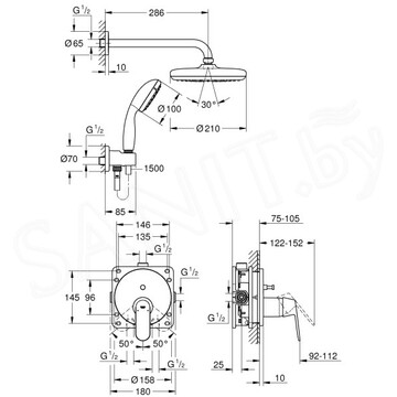 Душевая система скрытого монтажа Grohe Eurosmart Cosmopolitan 25219001
