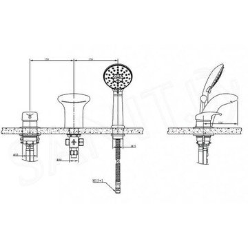 Смеситель на борт ванны на 3 отверстия Bravat Cascade Cobra F5140197CP-1-RUS