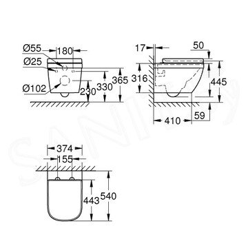 Подвесной унитаз Grohe Euro Ceramic 39554000 безободковый