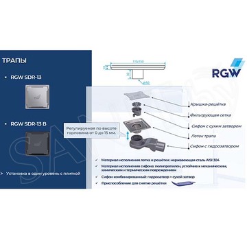 Душевой трап RGW SDR-13