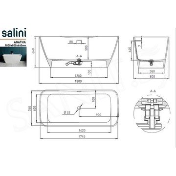 Ванна из искусственного камня Salini Agatha