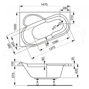 Акриловая ванна Vagnerplast Selena 147x100