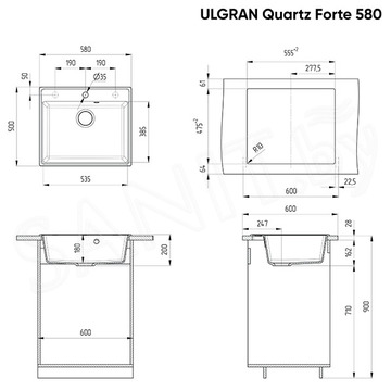 Кухонная мойка Ulgran Quartz Forte 580