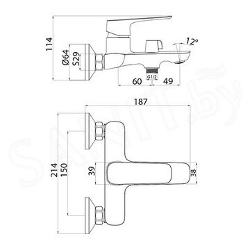 Смеситель для ванны Iddis Sign SIGSB02i02WA