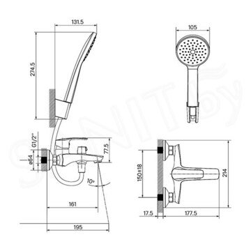 Смеситель для ванны Iddis Ray RAYWT02i02