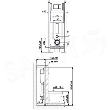 Комплект инсталляции Berges Atom Line 410 c кнопкой хром и подвесным унитазом Gamma с сиденьем Soft Close