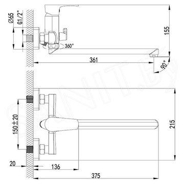 Смеситель для ванны Lemark Plus Factor LM1651C