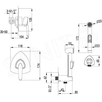 Смеситель встраиваемый Lemark Mars LM3519C c гигиеническим душем