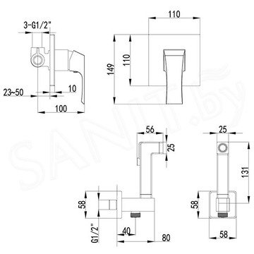 Смеситель встраиваемый Lemark Unit LM4519C с гигиеническим душем