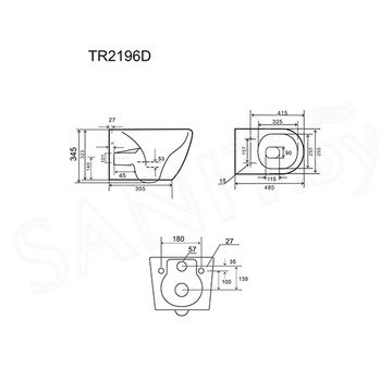 Подвесной унитаз Uptrend Caneo Rimless TR2196D