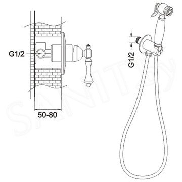 Смеситель встраиваемый Rose R0105Q с гигиеническим душем