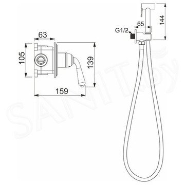 Смеситель встраиваемый Rose R0205E с гигиеническим душем