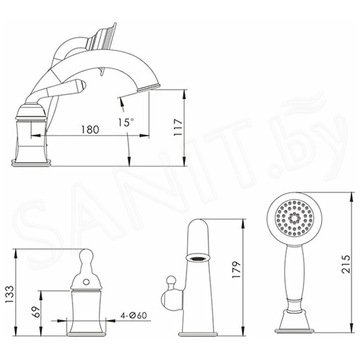 Смеситель на борт ванны Rose R0212E