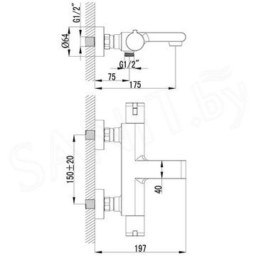 Смеситель для ванны Lemark Yeti LM7832C с термостатом