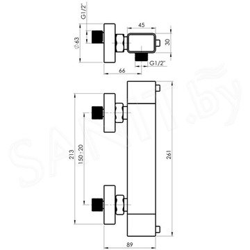 Смеситель для душа Rubineta Thermo-12/K SQ H2S0L08 термостатический