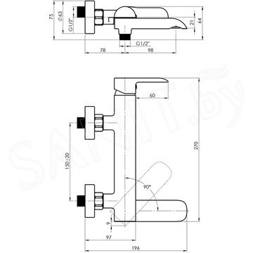 Смеситель для ванны Rubineta Ultra-10/K (SW) (BK) U1KP68