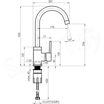 Смеситель для кухонной мойки Rubineta Axe-33 (ST) AX30058