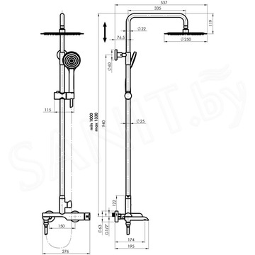 Душевая стойка Rubineta Olo (BK) + Ultra-10 (SW) (DV3/4) (BK) 625123