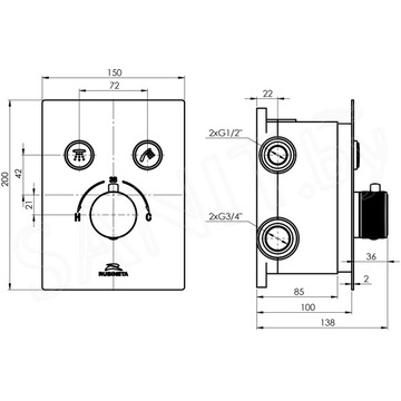 Душевая система Rubineta Thermo-2F-Olo (SQ) 625039 встраиваемая с термостатом