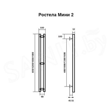 Полотенцесушитель Ростела Мини нижнее подключение 2 секции