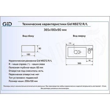 Умывальник Gid N9272L / N9272R