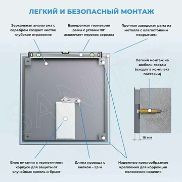 Зеркало Wellsee 7 Rays' Spectrum квадратное с фронтальной LED-подсветкой
