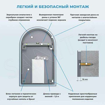 Зеркало Wellsee 7 Rays' Spectrum арочное с фронтальной LED-подсветкой