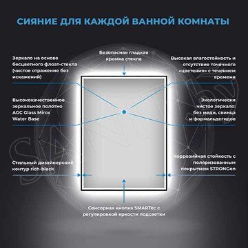 Зеркало Wellsee 7 Rays' Spectrum прямоугольное с фронтальной LED-подсветкой