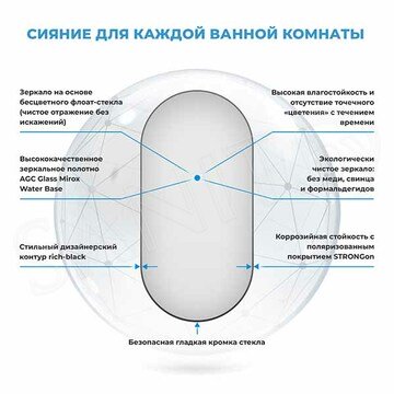 Зеркало Wellsee 7 Rays' Spectrum овальное горизонтальное черный контур