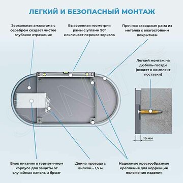 Зеркало Wellsee 7 Rays' Spectrum овальное горизонтальное с фронтальной LED-подсветкой