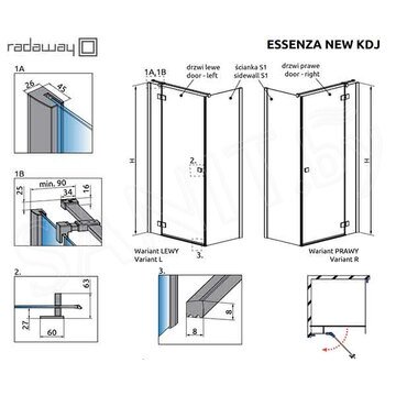 Душевой уголок Radaway Essenza New KDJ Black 90 + S1