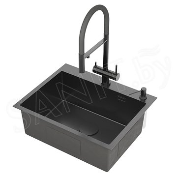 Кухонная мойка Roxen Simple 560220-60B PVD (графит) с коландером и дозатором