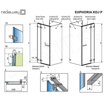 Душевой уголок Radaway Euphoria KDJ P 51.2+24.3 + S3 + S2