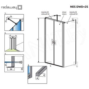 Душевой уголок Radaway Nes DWD+2S 90 + S2 + S2