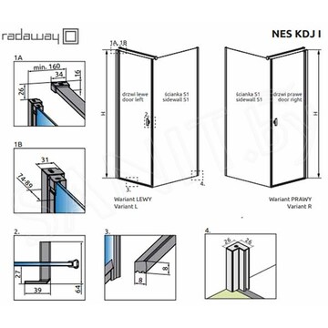 Душевой уголок Radaway Nes KDJ I Black 100 + S1