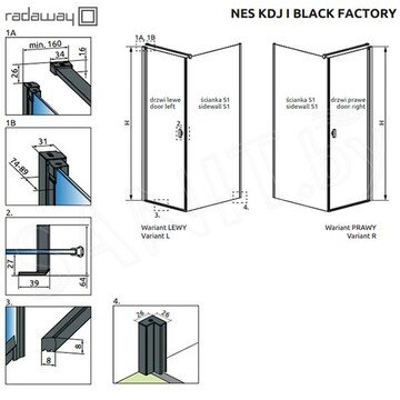 Душевой уголок Radaway Nes KDJ I Black Factory 90 + S1