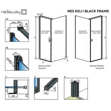 Душевой уголок Radaway Nes KDJ I Black Frame 100 + S1