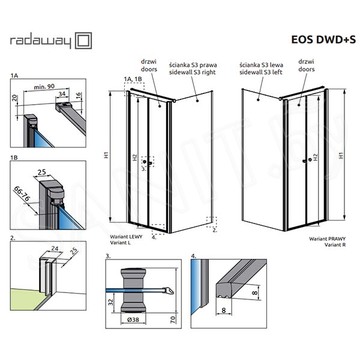 Душевой уголок Radaway Eos DWD+S 80 + S3