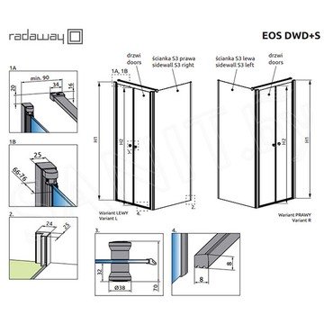 Душевой уголок Radaway Eos DWD+S 110 + S3