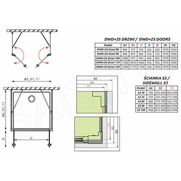 Душевой уголок Radaway Eos DWD+2S 80 + S3 + S3