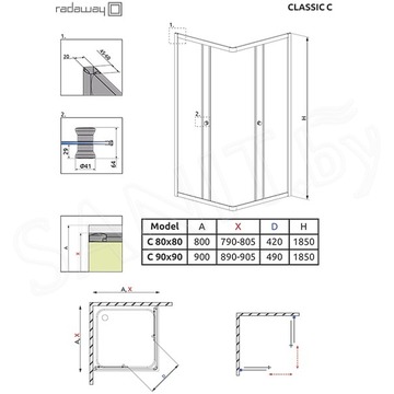 Душевой уголок Radaway Classic C Fabric белый профиль