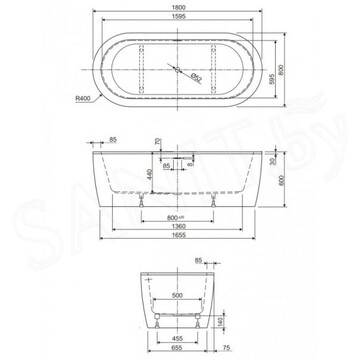 Акриловая ванна Cezares Central Slim